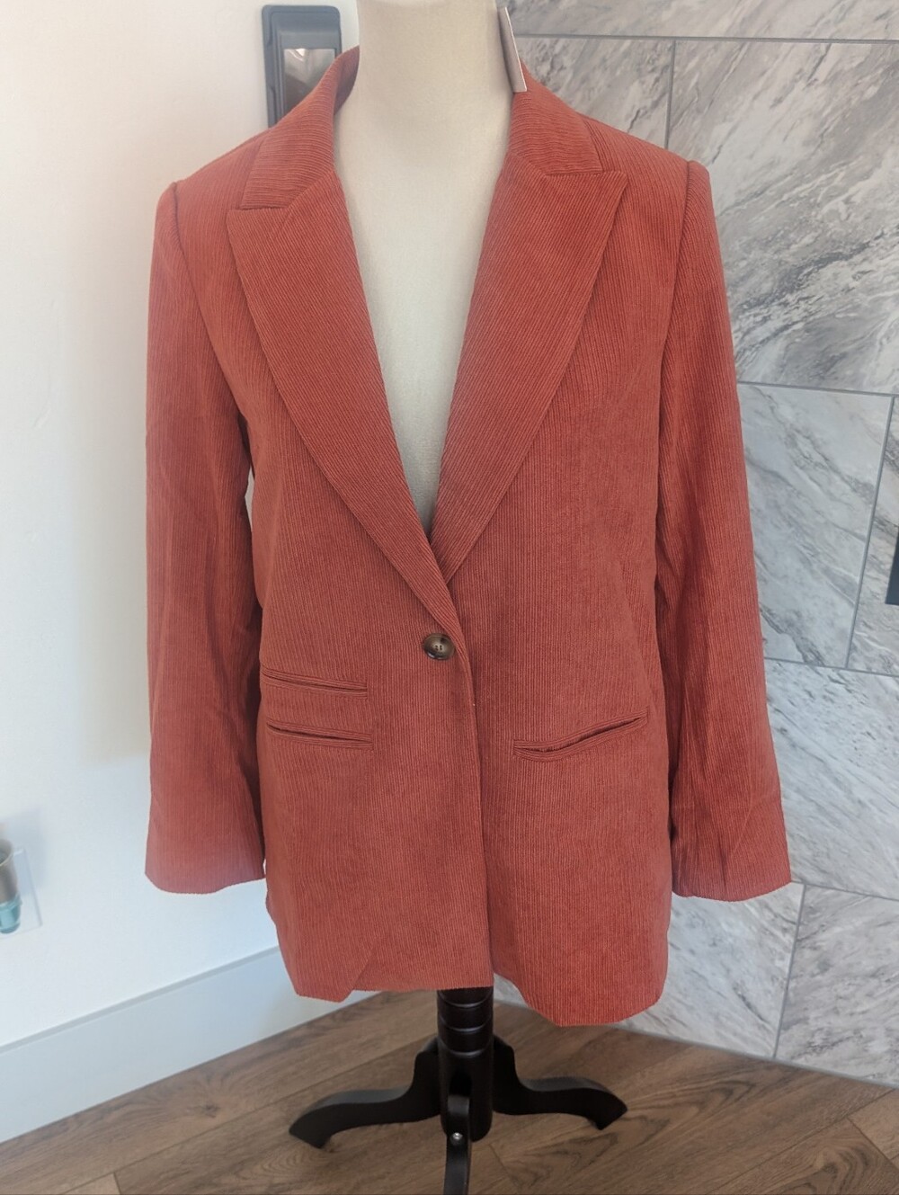 Rust Corduroy Single-Button Blazer Jacket